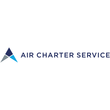 Logo of Air Charter Service with a triangular design in blue and grey.