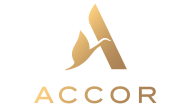 Gold and white logo of Accor with a stylised letter 'A' and the word 'ACCOR' below.