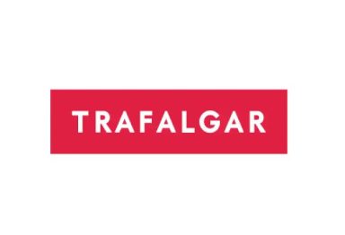 Logo of Trafalgar, featuring bold white text on a red background.